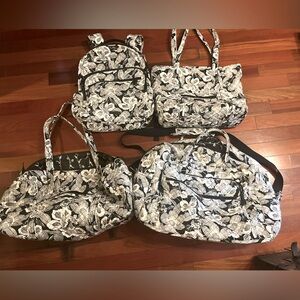 Vera Bradley 4 piece black and white floral paisley carry on luggage